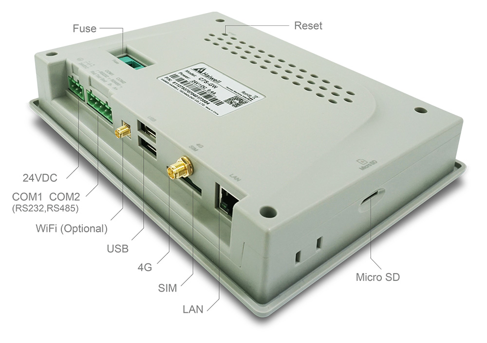 Pantalla HMI Haiwell 7" LCD 1024×600 4GB+512Mb+SD LAN, USB, WIFI, MQTT