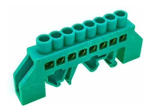 [CKE-S03-0609-8P-Green] Barra Tierra verde 8 Polos P/Riel - Cirkon Electric