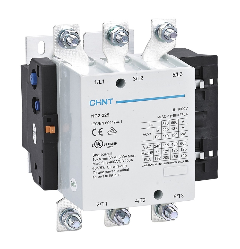 [03012259011CH] Contactor NC2, 225A 4P, 110KW, control 220 Vac - Chint - 03012259011CH