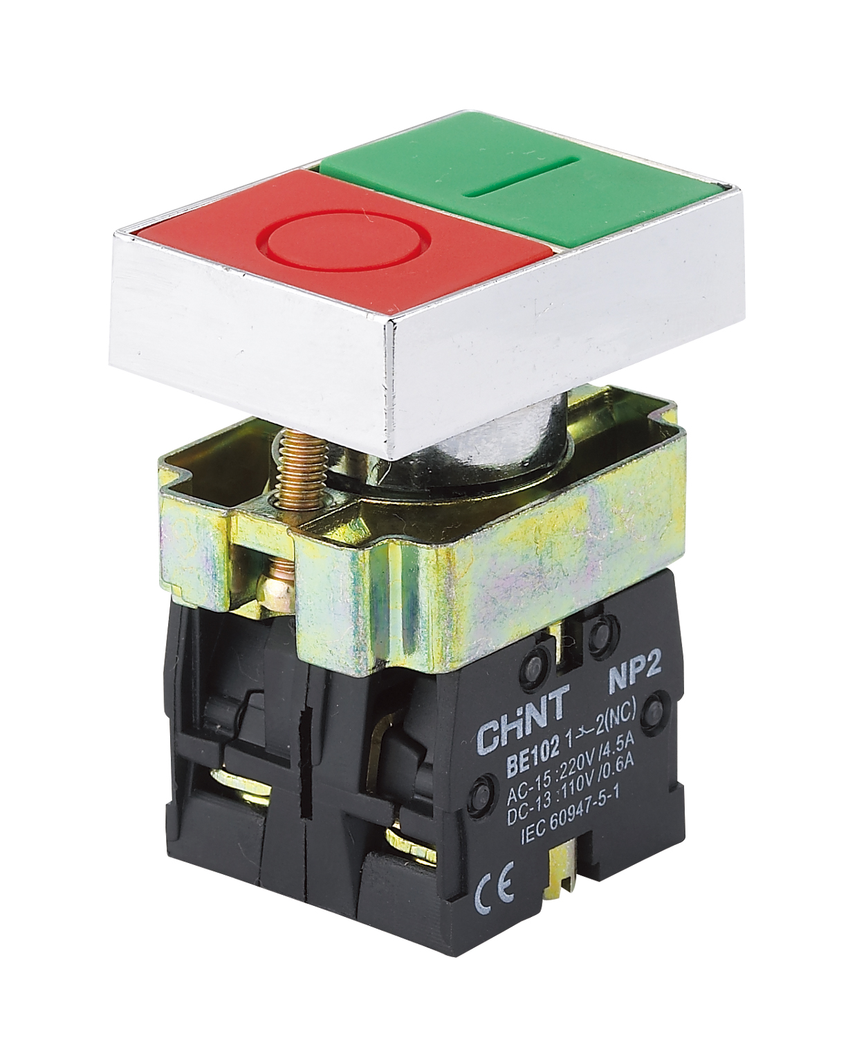 Pulsador Doble Partir/Parar, Metálico, verde/rojo, 1NA+1NC - CHINT - 2506131CH