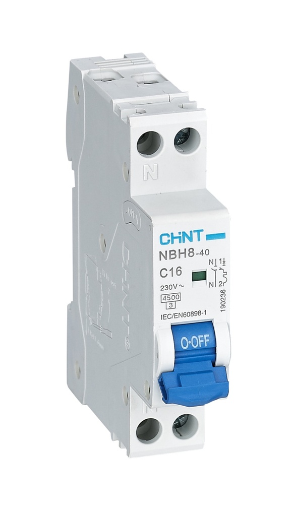 [070111016CH] Interruptor MCB 1P+N 16A 6kA Curva C NBH8 - Chint - 070111016CH
