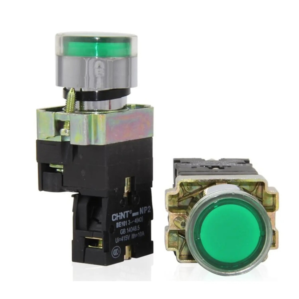 [2506111CH574076] Pulsador luminoso verde, metalico, led 220Vac, 1NA, IP40 - Chint - 2506111CH