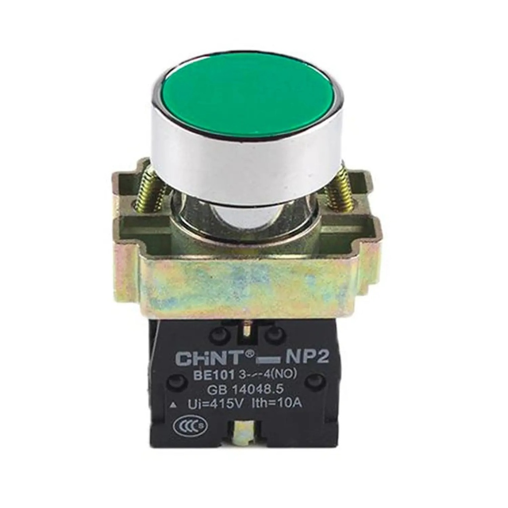 [2506101CH573956] Pulsador verde, metalico, led 220Vac, 1NA, IP40, NP2 - Chint - 2506101CH