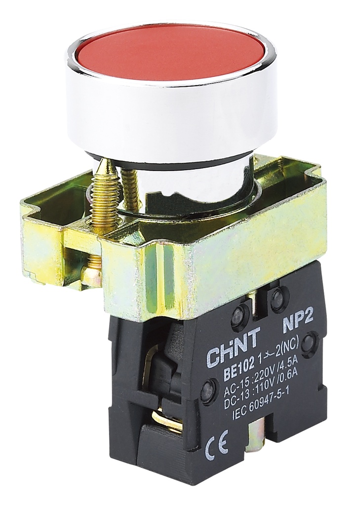 Pulsador rojo, metalico, led 220Vac, 1NC, IP40, NP2 - Chint - 2506102CH