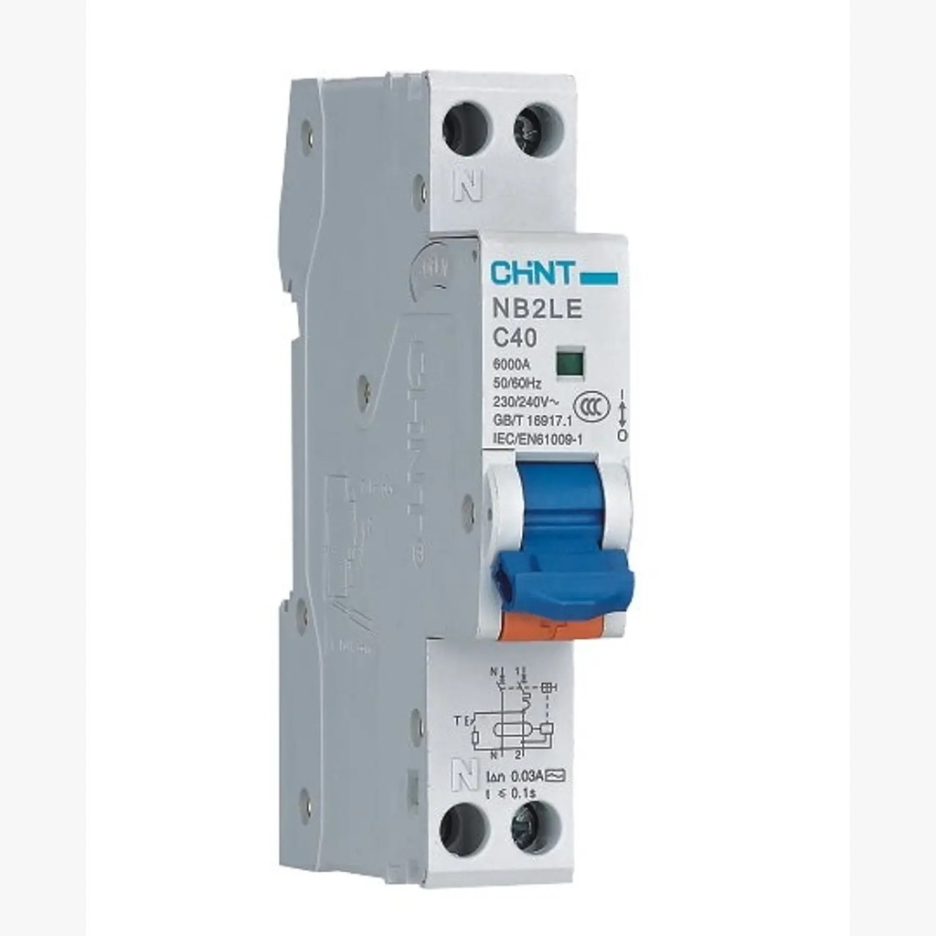 [0712111003CH689006] Interruptor RCBO 1P+N 10A 6kA Curva C + diferencial 30mA - Chint - 0712111003CH