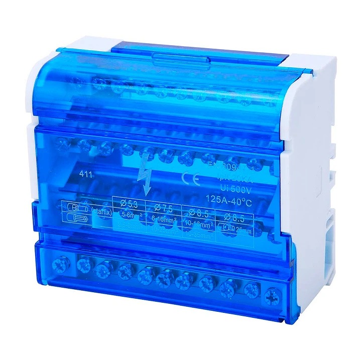 [CKE-BRT-4P-11-125A] Repartidor tetrapolar 4p 11 salidas, 125A montaje riel DIN - Cirkon Electric