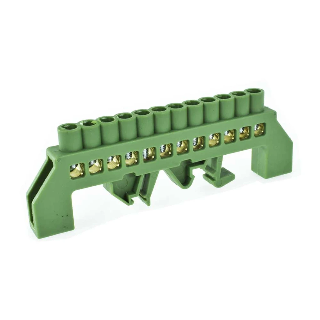 Regleta Tierra Aislada 12 Conexiones, 63A, a riel DIN - Cirkon Electric - CKE-R-PE-12P-63A