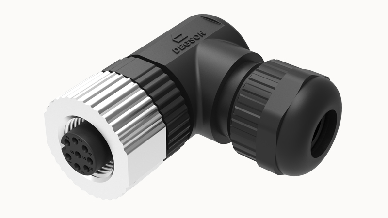 Conector Circular M12 Hembra 90º 5 Pines - Degson - PB-M12A-05P-FF-SR7001