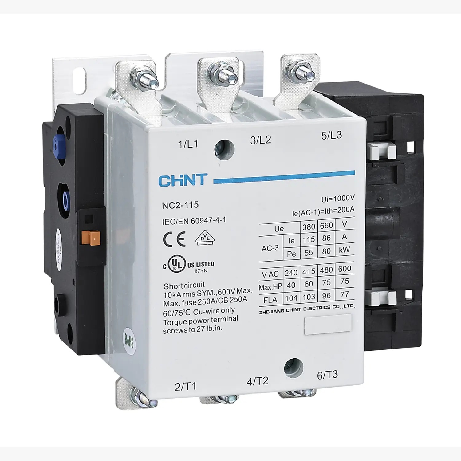 Contactor NC2, 115A 3P, 55KW, control 220 Vac - Chint - 03011158011CH