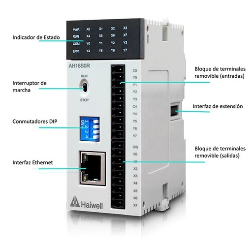 [AT12M0R] PLC Haiwell AT12M0R 4DI, 4RO, 2AI, 2AO, PULSE IN 1, TCP+485